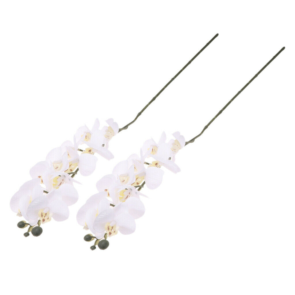 2Pcs Artificial 12 Head Orchid Phalaenopsis Flower Home Garden Decoration White