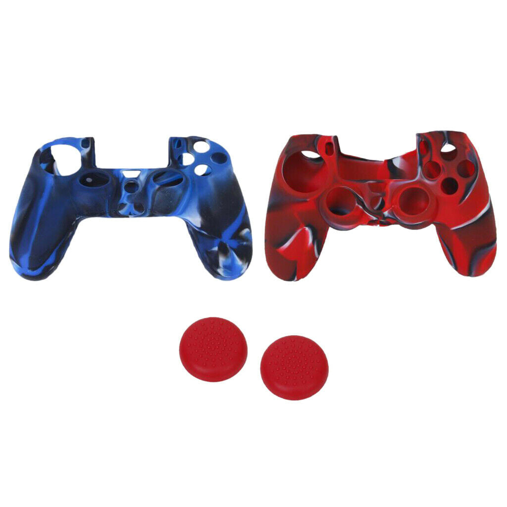2pcs Protective Silicone Case Cover + 2pcs Joystick Cover for  Video Games