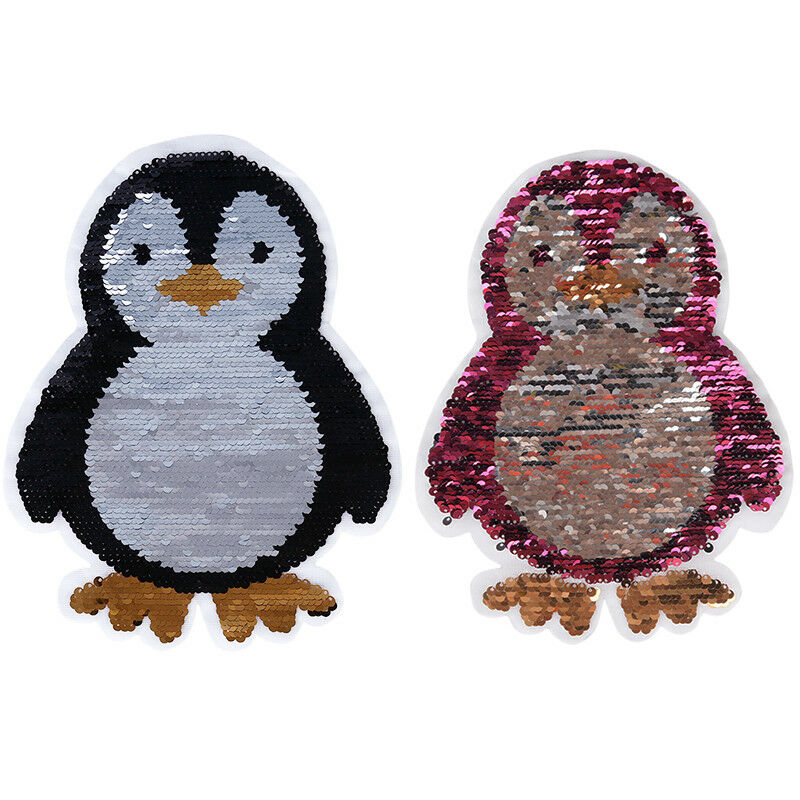 Penguin reversible sequins sew on patch clothes diy applique bag clothing coatBD