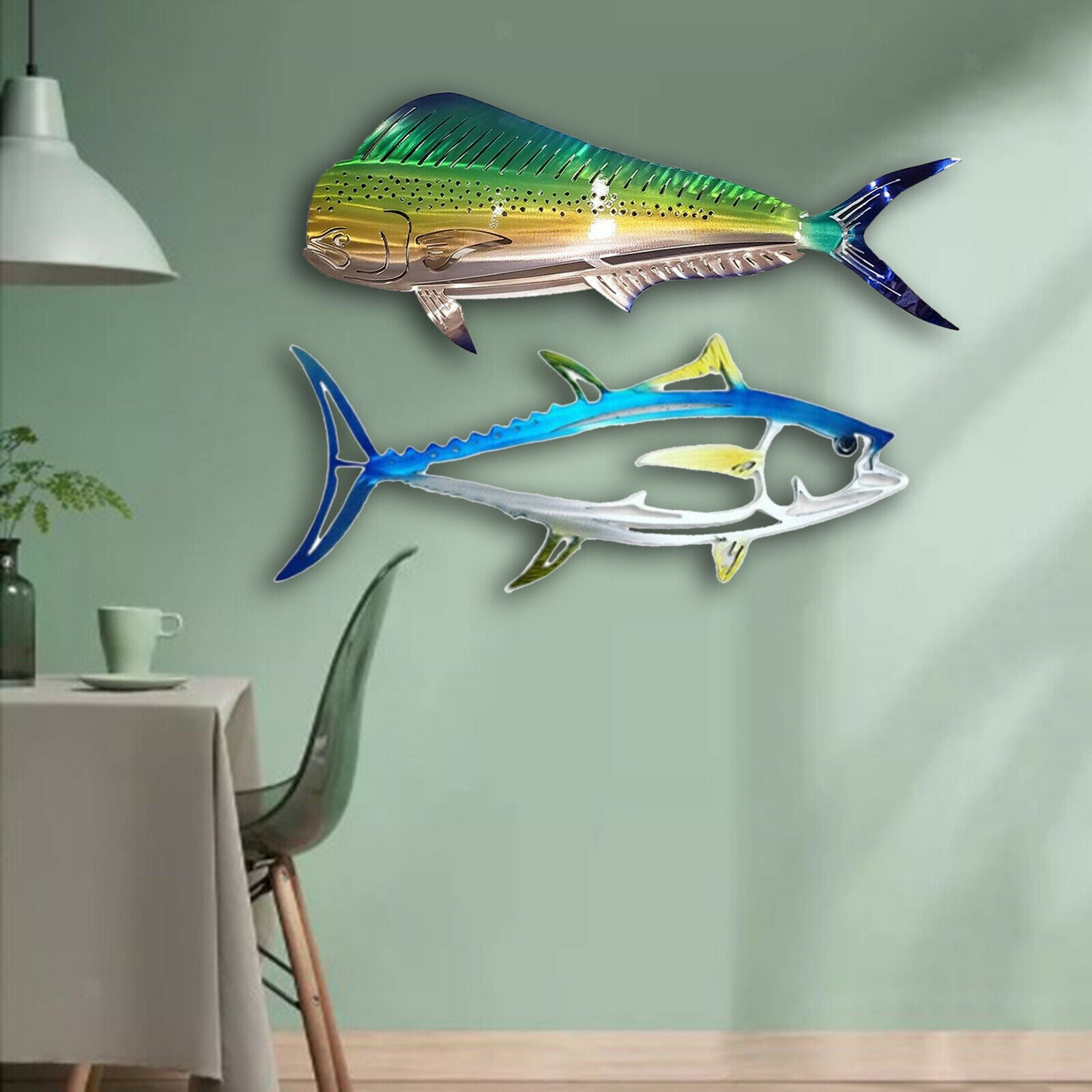 2Pack Metal Shark Wall Decor Art Ocean Fish Hanging Wall Sculpture Bedroom