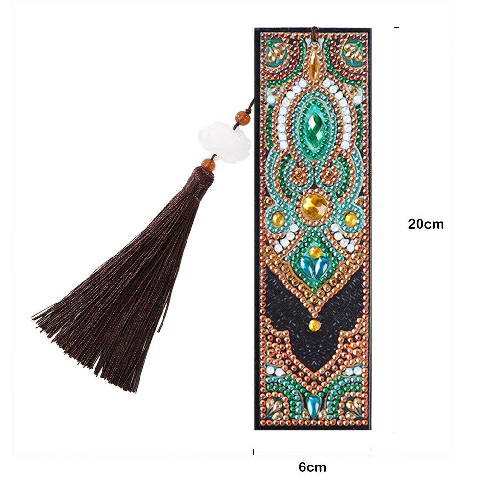 DIY Special Shaped Diamond Painting Palace Style Tassel Leather Bookmark @