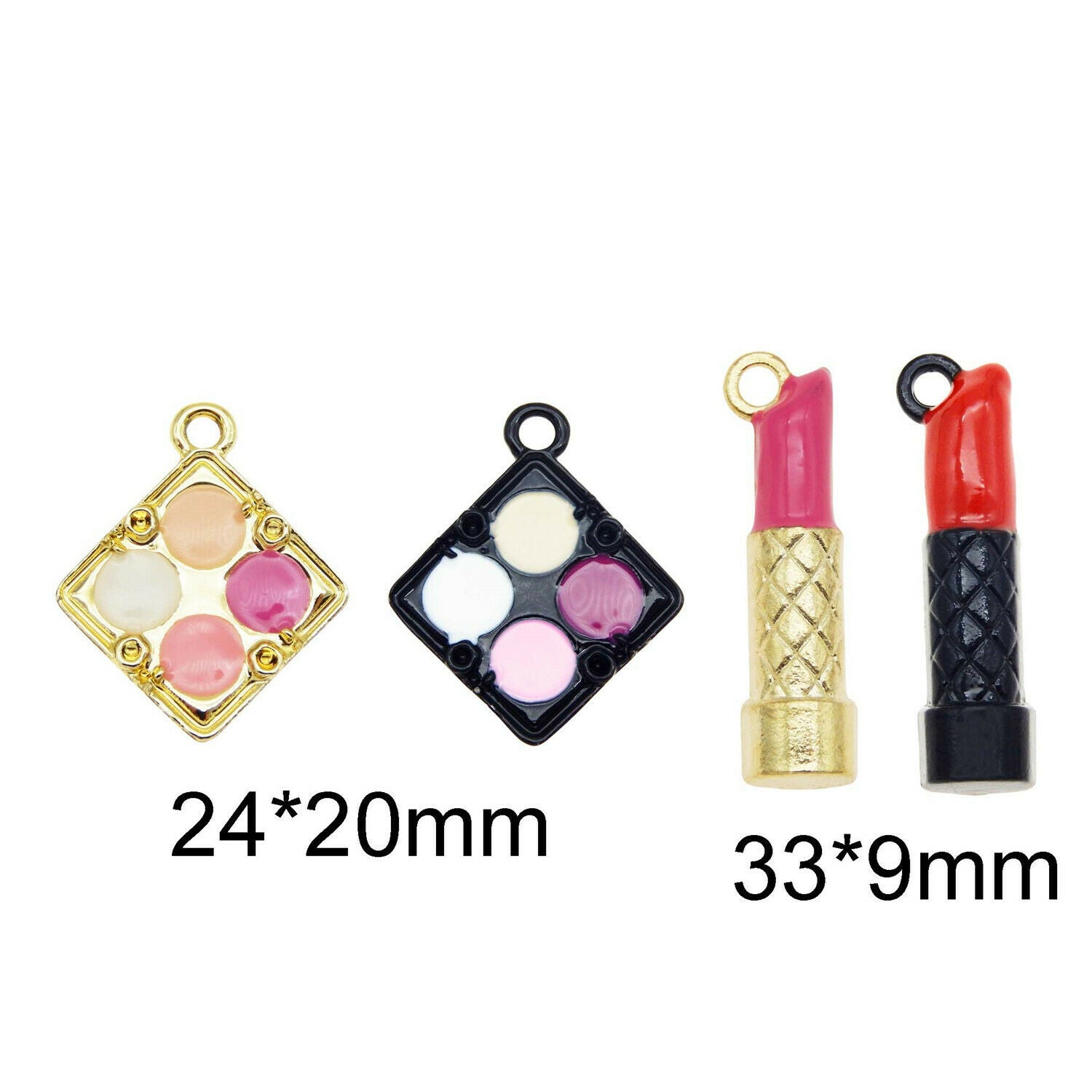 16 pcs Enamel Alloy Lipstick Eyeshadow Palette Cosmetic Pendant Charm Assorted