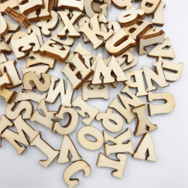 200x Unfinished Wooden Shapes Letter Alphabet Embellishments for Kids Games