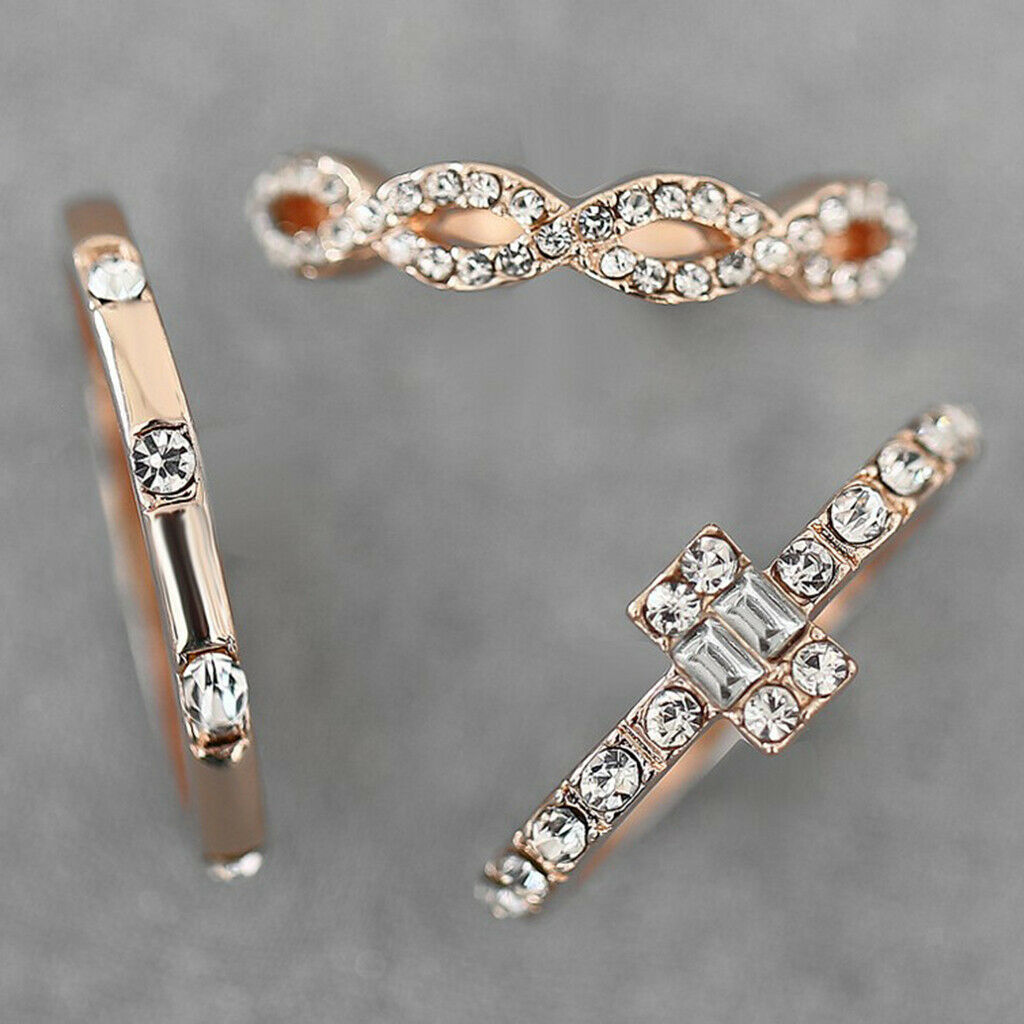 3 Set of Diamond Rings Simple Cubic Inlaid Zirconia Creative Jewelry Size 9