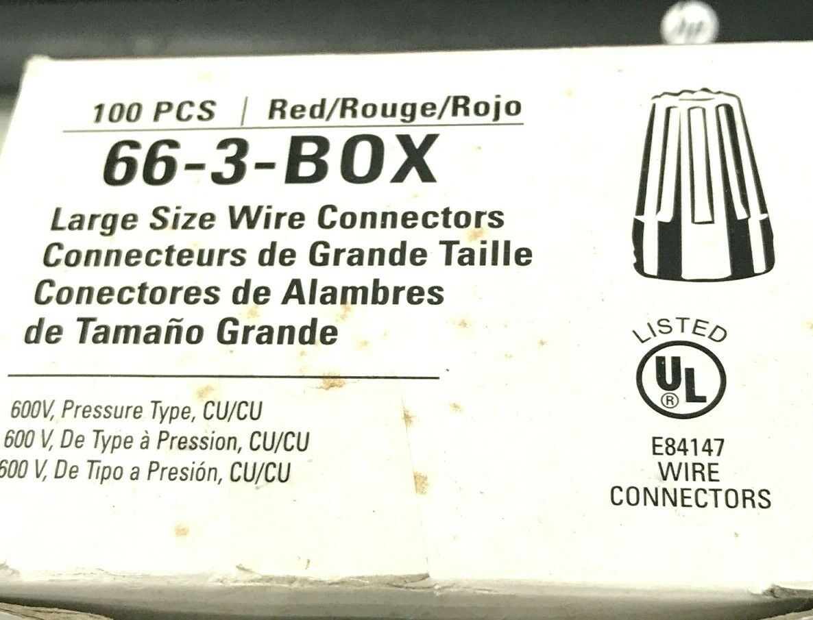 10pcs - COOPER 66-3 600V RED WIRE CONN Large Size Wire Connectors