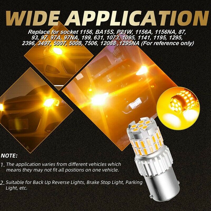2 x 1156 BA15S 7506 Amber Yellow Car LED Turn Signal Corner Light Bulb P21W X9Y5