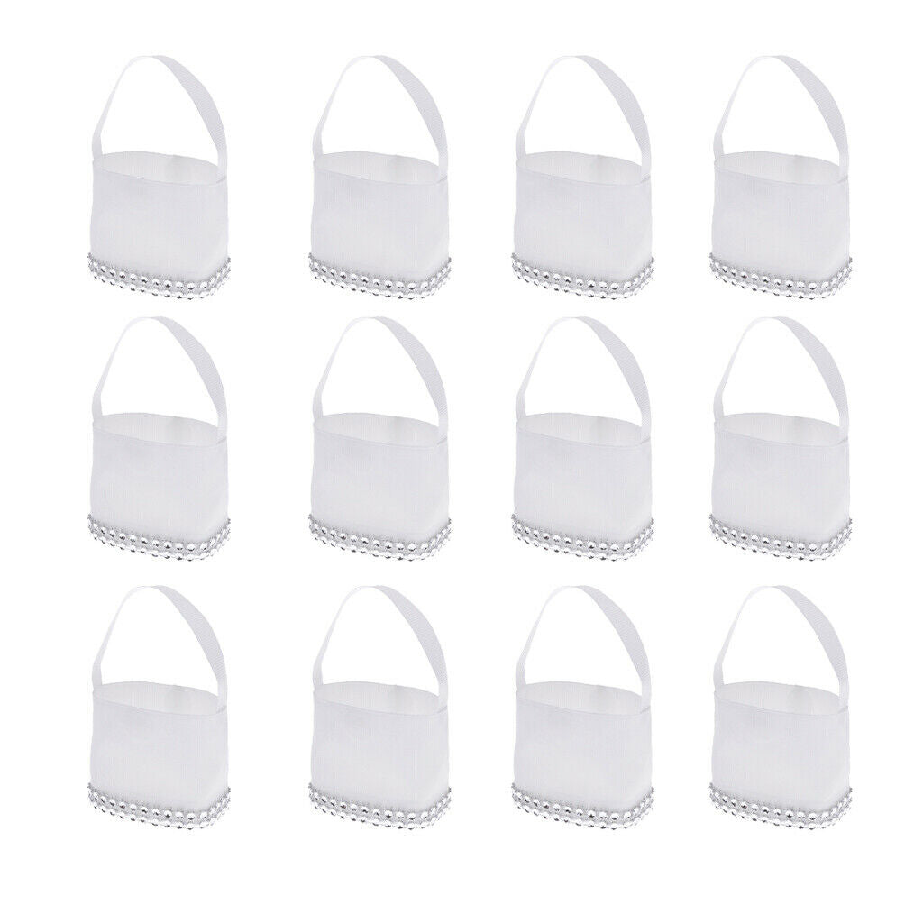 12pcs White Shiny Small Sweets Candy Bags with Handle Wedding Party Favor