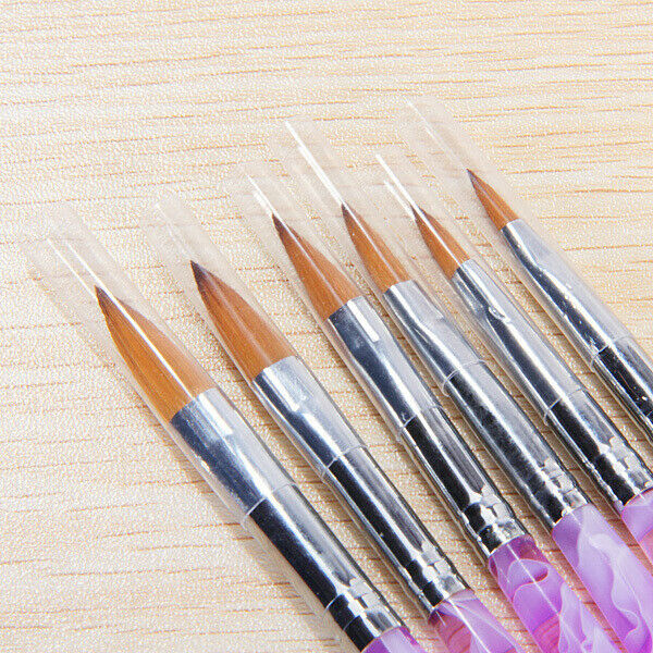 6Pcs 6 Different Size Violet Uv Gel Nail Art Brush NO.2,4,6,8,10,12 Pen Set