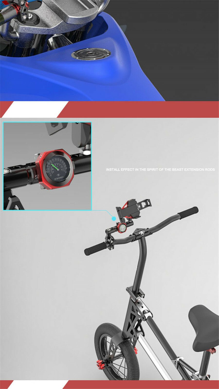Black Universal Motorcycle Save Energy Modified Waterproof Luminous Thermometers