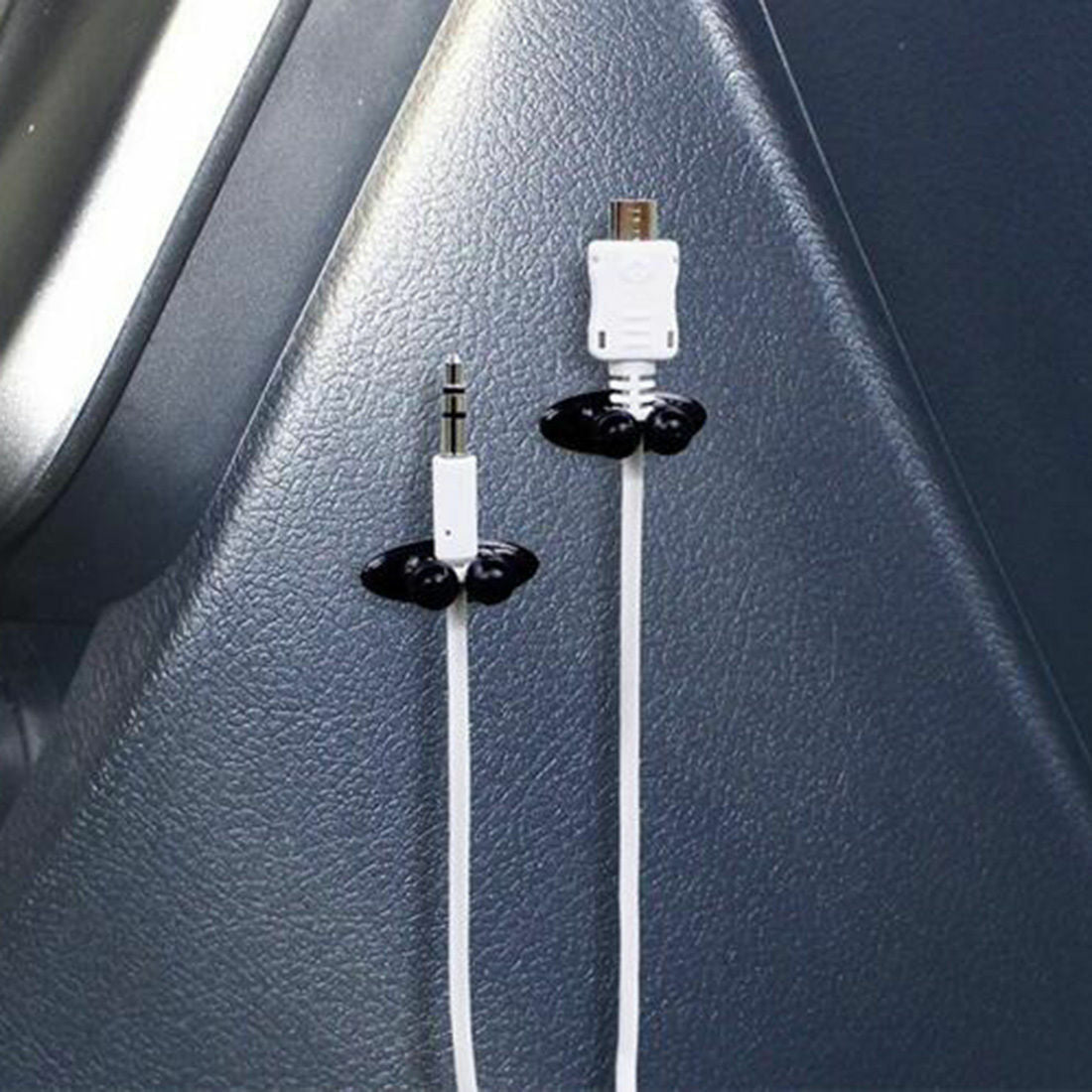 8pcs Black Car Charger Line Headphone USB Cable Car Clip Interior Accessories