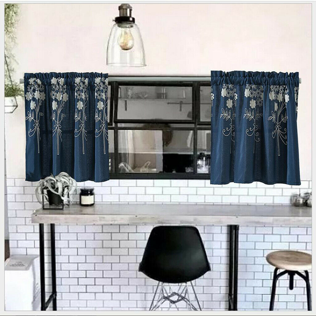 2 Panel 137x61cm Floral Embroidered Short Tier Curtains Half Drapes Window