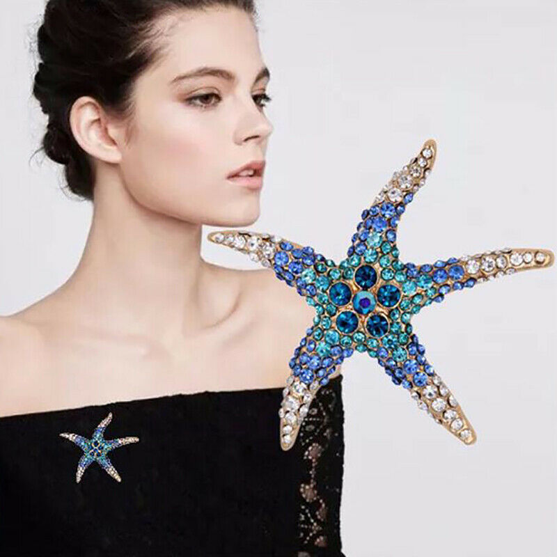 1Pc Crystal Rhinestones Starfish Brooches Women Brooch Pin Clothes Access.l8