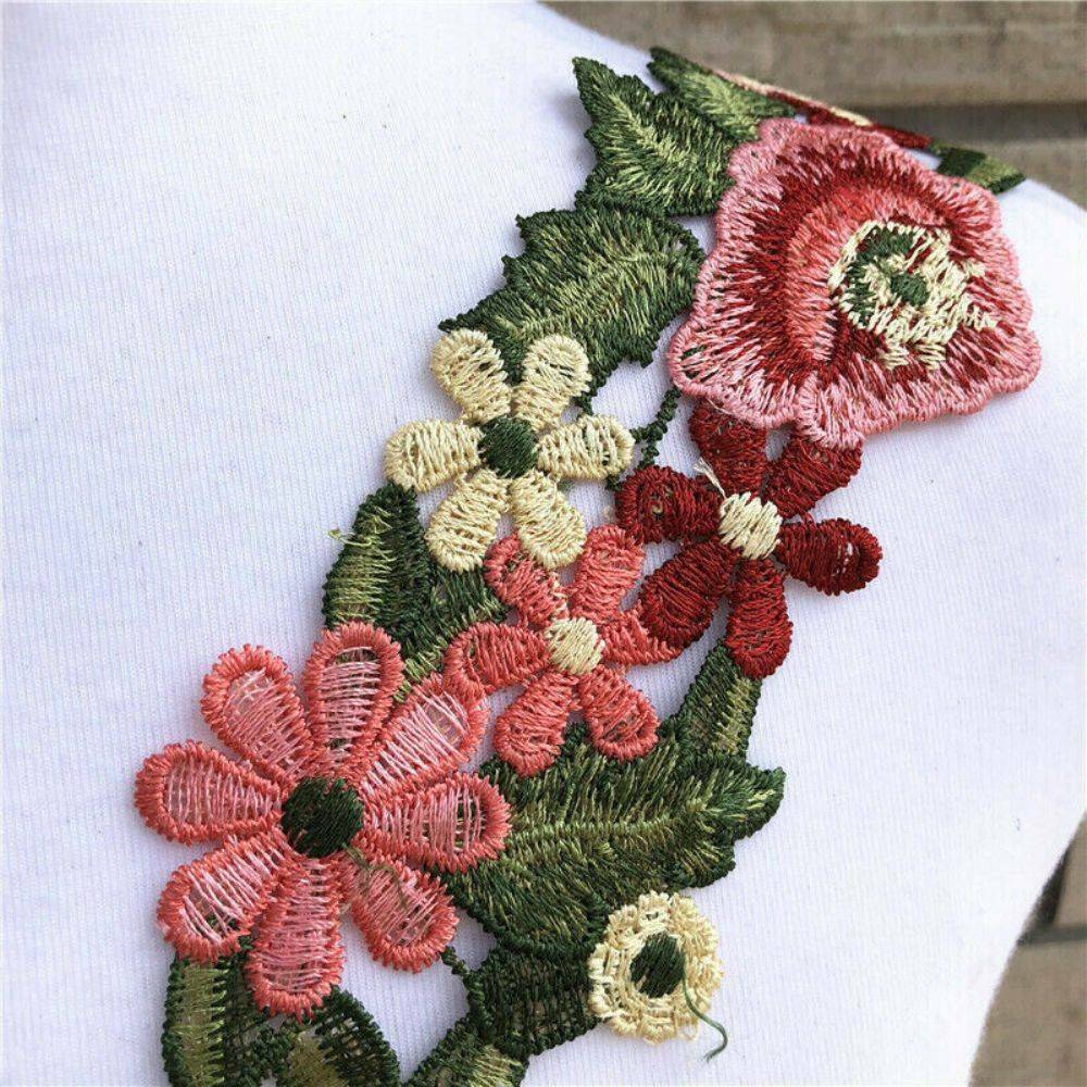1Yard Flower Leaves Lace Trim Ribbon Wedding Applique Embroidered Sewing Craft