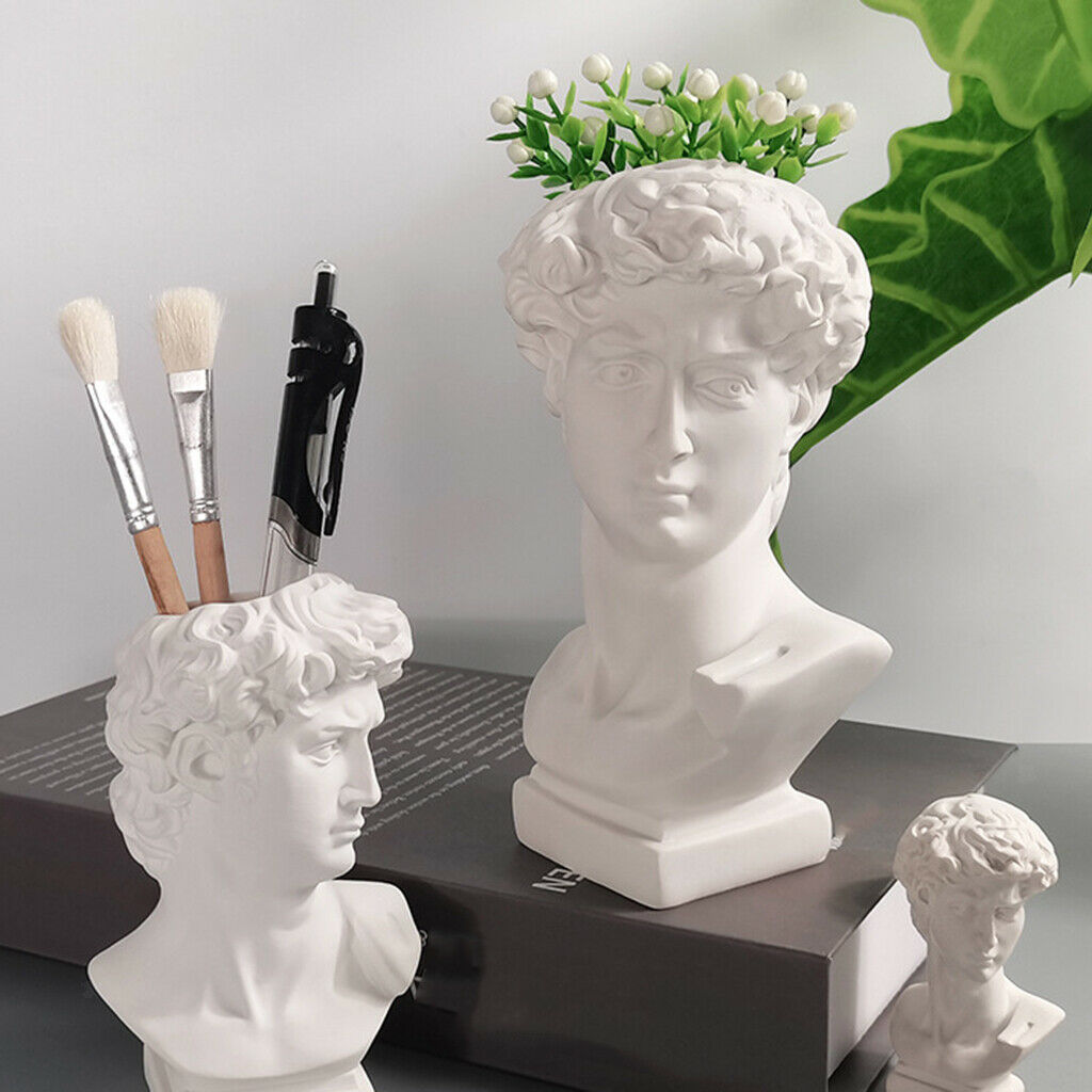 2Pcs Unique David Sculpture Statues Makeup Brush Holder Storage Flower Vase