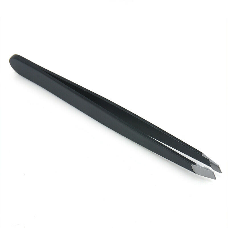 Pro Black Stainless Steel Eyebrow Tweezers Hair Beauty Slanted Coated Tweezers