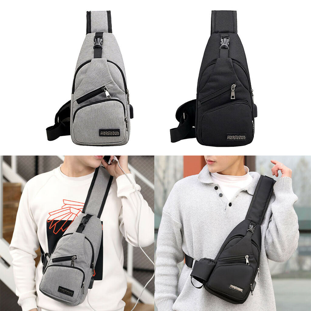 2Pcs Mens Sling Bag USB Charging Port Outdoor Travel Casual Lightweight Bag