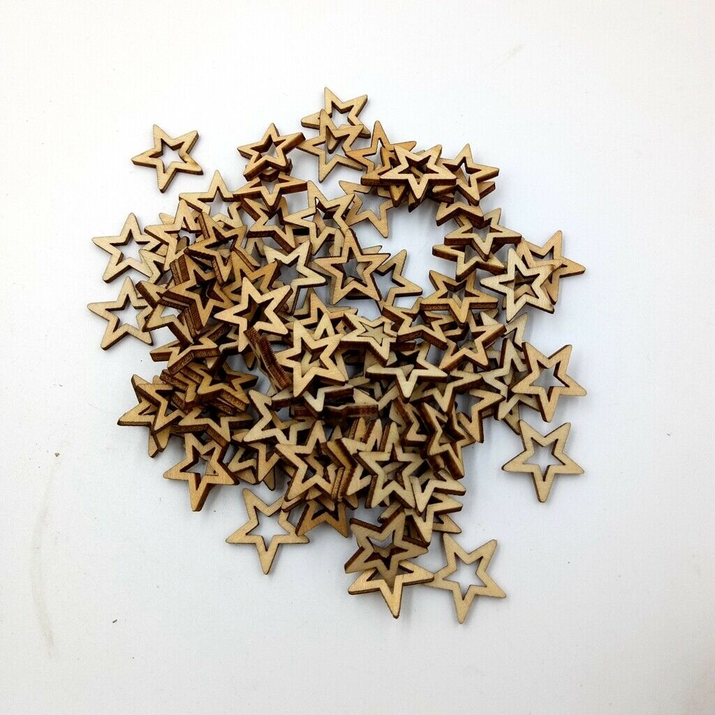 100 pieces of 20mm hollow star shape unfinished wooden ornaments
