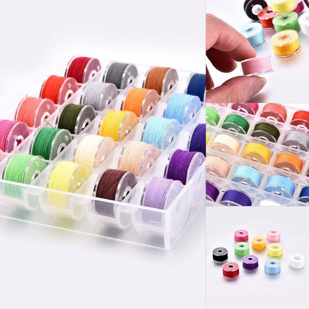 25Pcs Sewing Machine Bobbins Thread Spools Case With Threads for Sewing Machine@