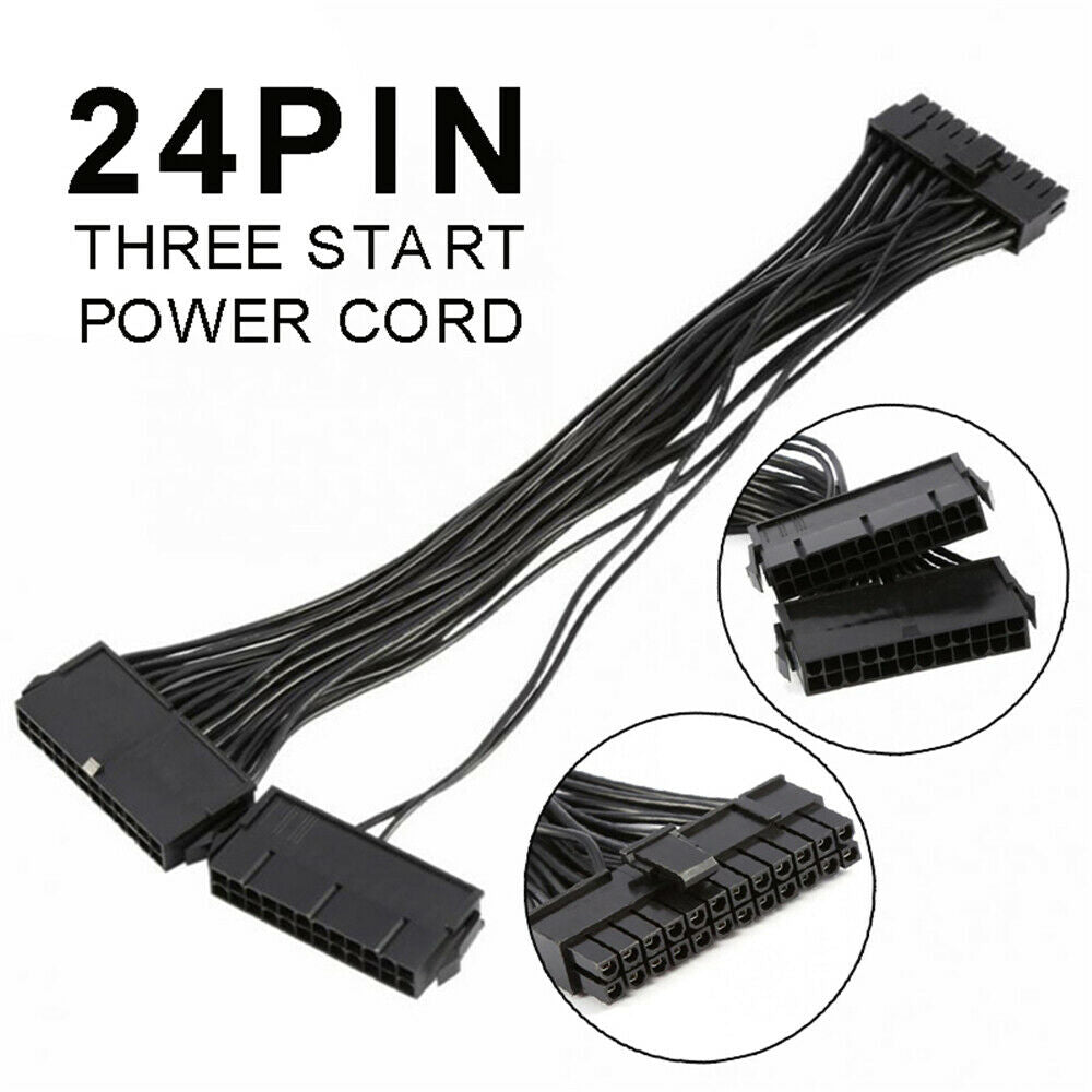 Dual PSU Power Supply 24-pin ATX Motherboard Adapter Connector Cable Cord