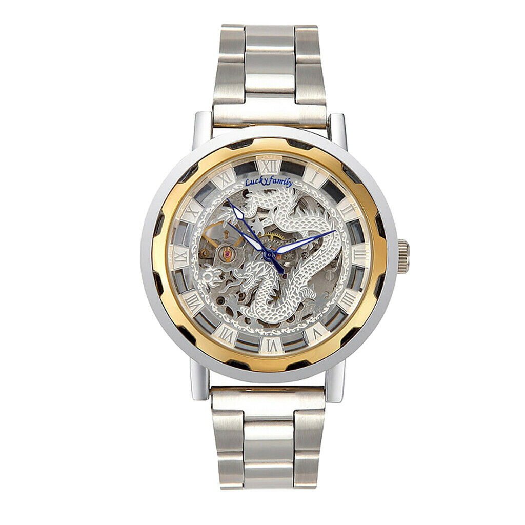 Mens Luxury Classic Skeleton Mechanical Watch Large Face Bracelet D
