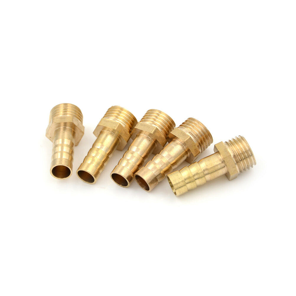 5Pcs 1/4"PT Male Thread to 8mm Hose Barb Brass Straight Coupling Fitting DhL SJ