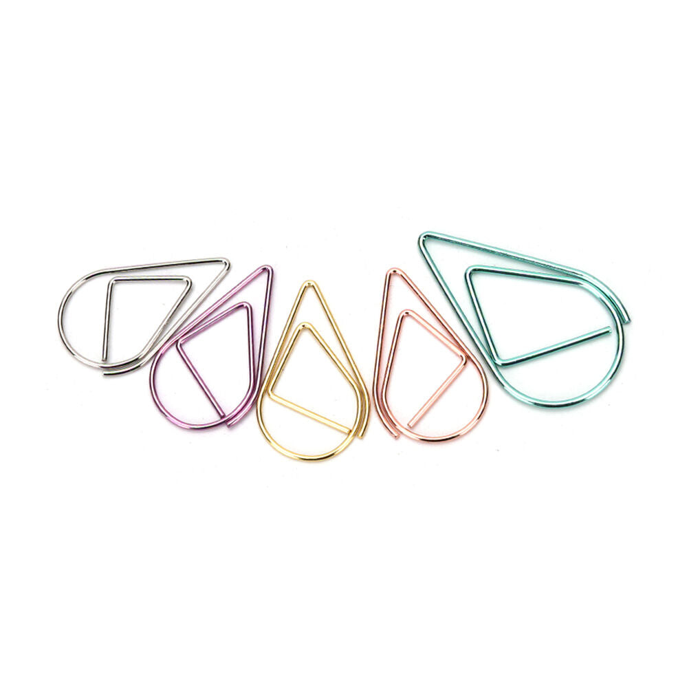 Office Decor Metal water drop shape Paper clip 10X/set Bookmark Clip golde.l8