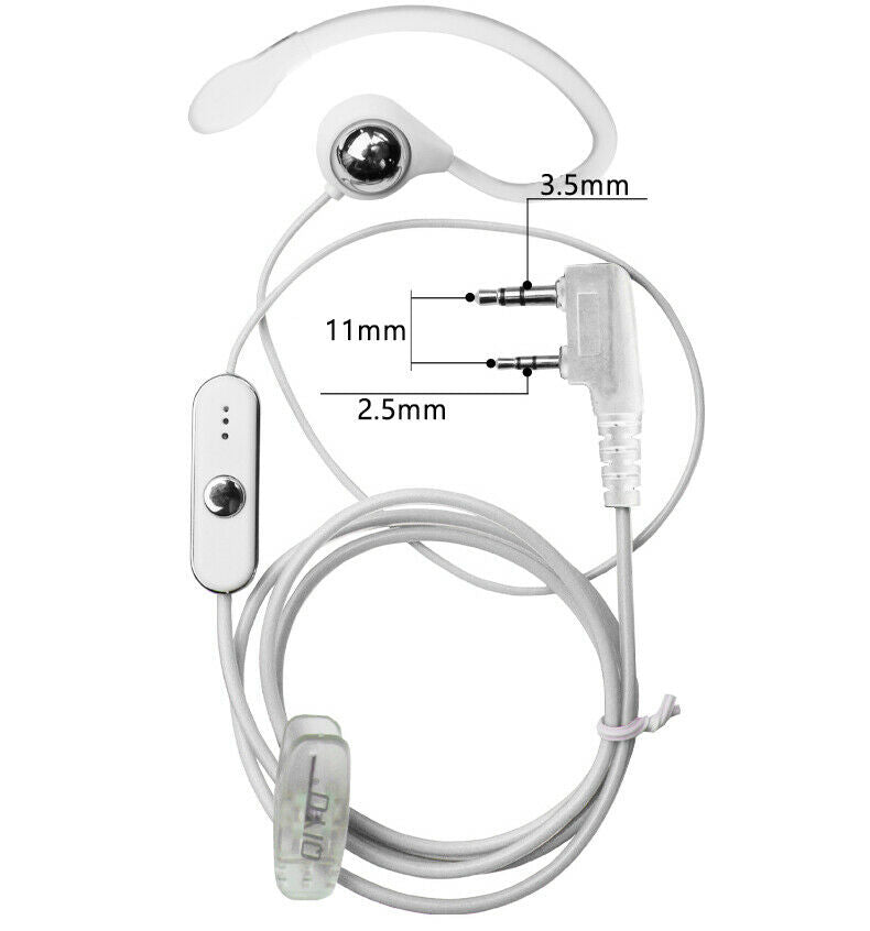 5Pc 2 Pin Earhook Earpiece Headset PTT Mic For Kenwood HYT BaoFeng Radio Whi USA
