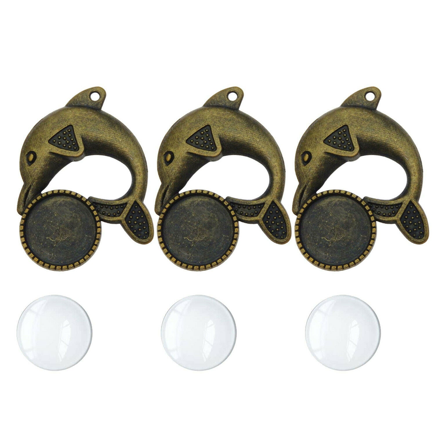 5 Sets/lot Bronze Alloy Dolphin Bezel Tray Glass Cabs Pendant Charms Jewelry DIY