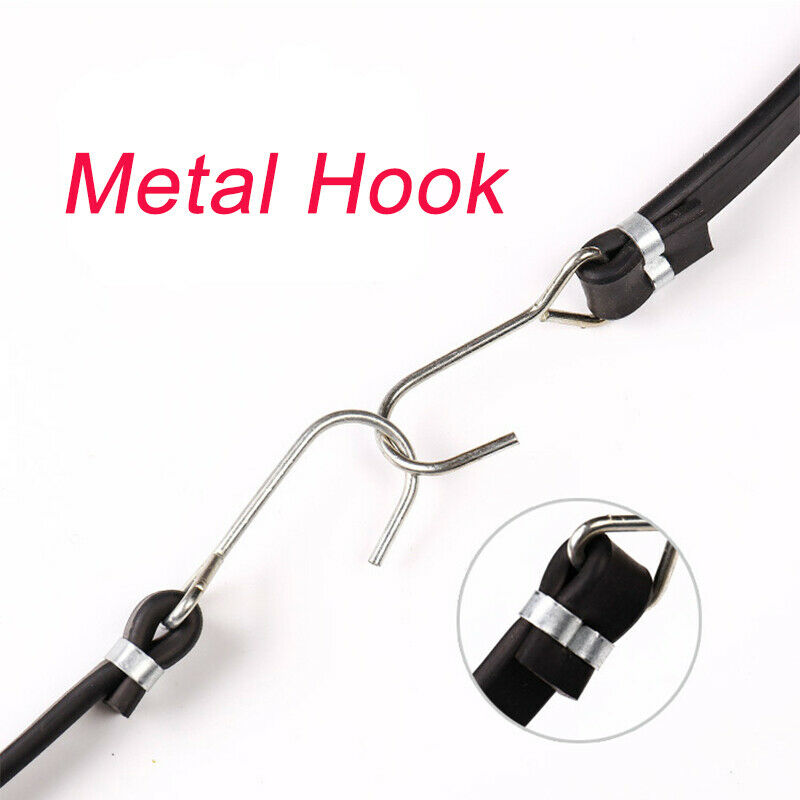 Black Luggage Straps Butyl rubber Rope Hooks Stretch Tie Car Bike Travel Riding