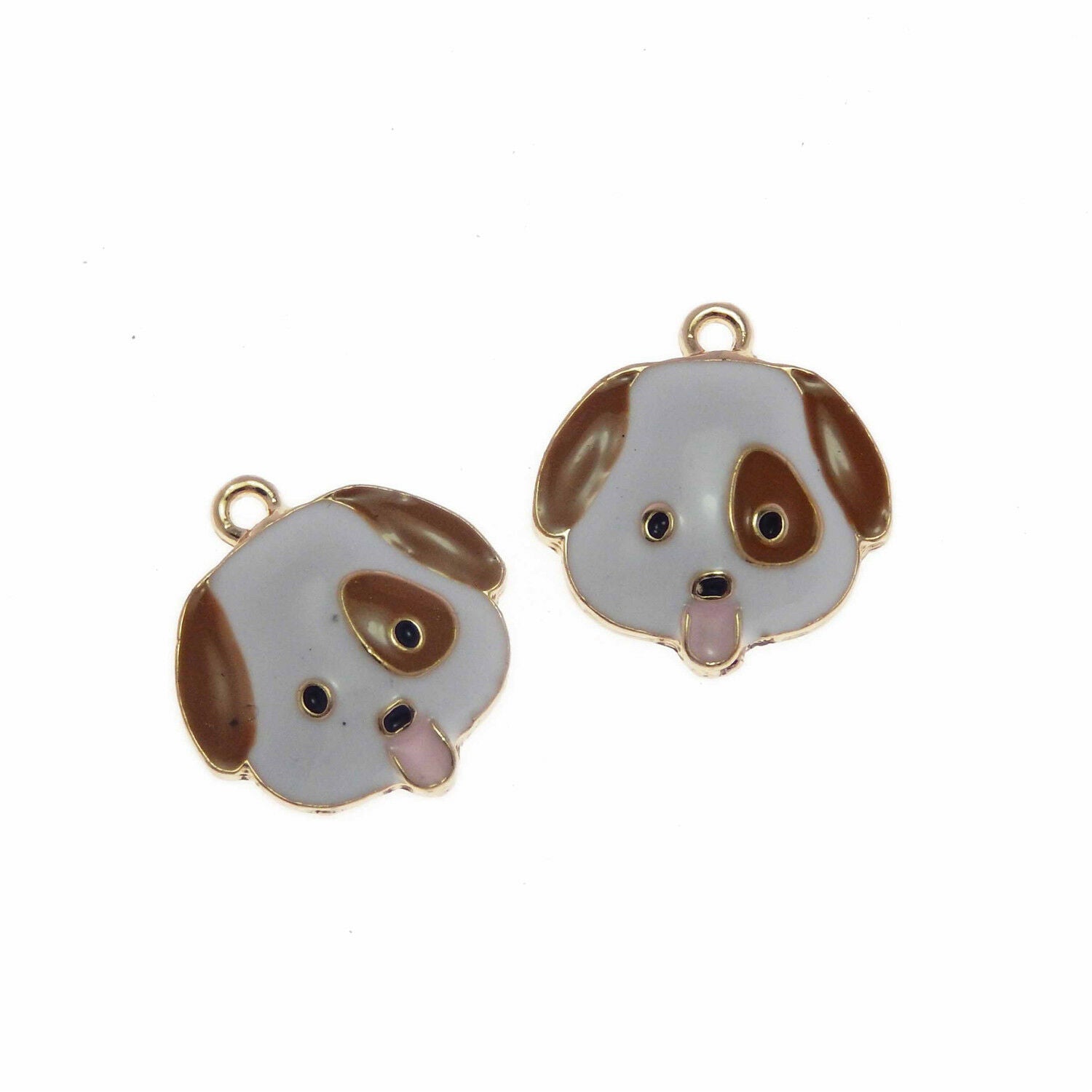 Lot of 10 Cute Dog Head Charm Enamel Plated Necklace Pendant Findings 20x22 MM