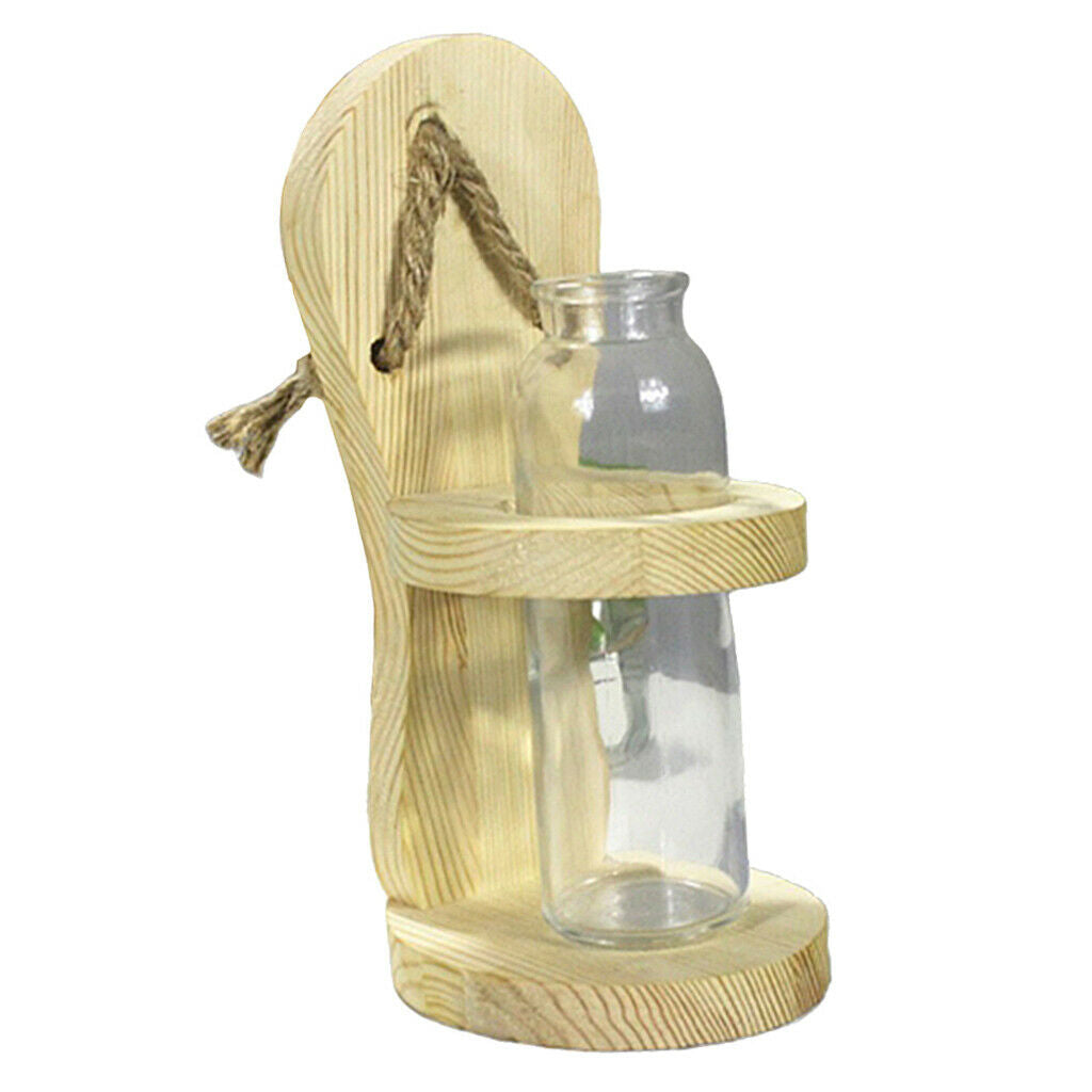 Hydroponic Plants Glass Flower Vase Hanging Planter w/ Wooden Container Home