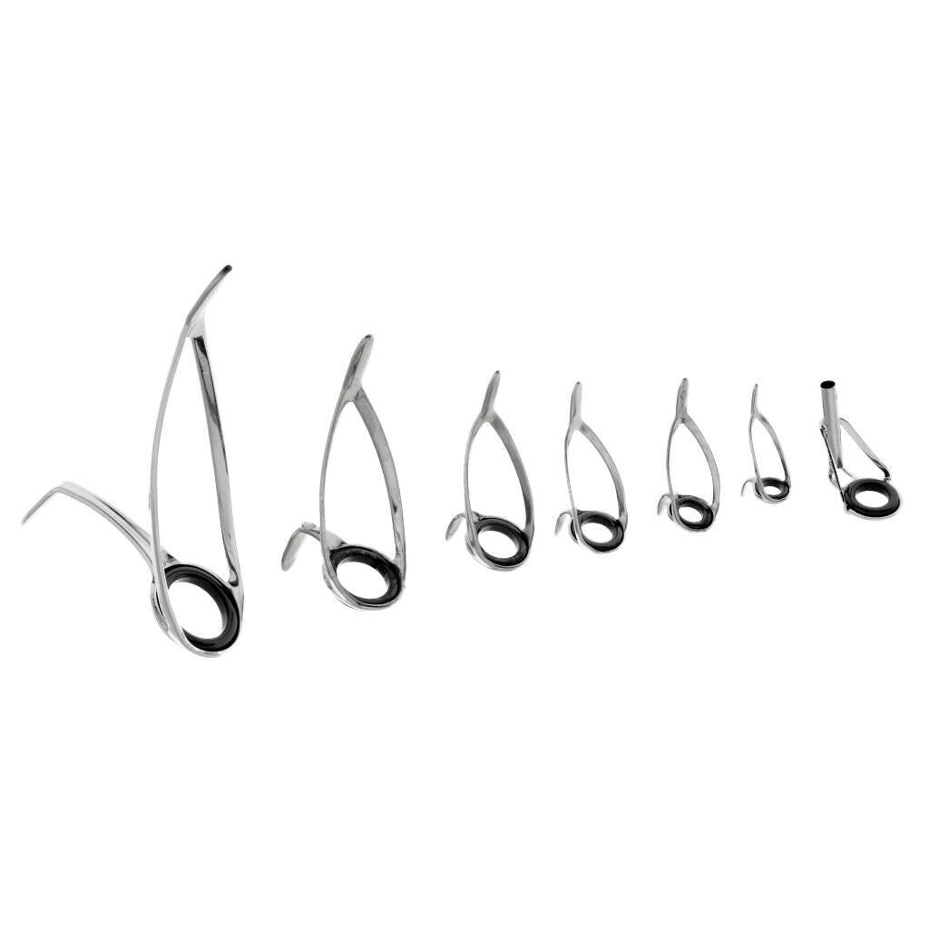 Set of 7 Fishing Rod Guides Replacement Stainless Steel Double Leg Guides