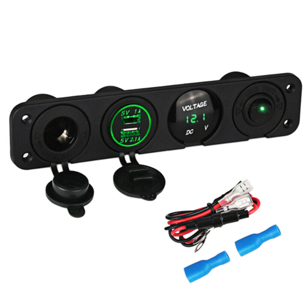 12V Lighted Switches, Switches w/5V Dual 2.1A/1A Charger with LED Voltmeter
