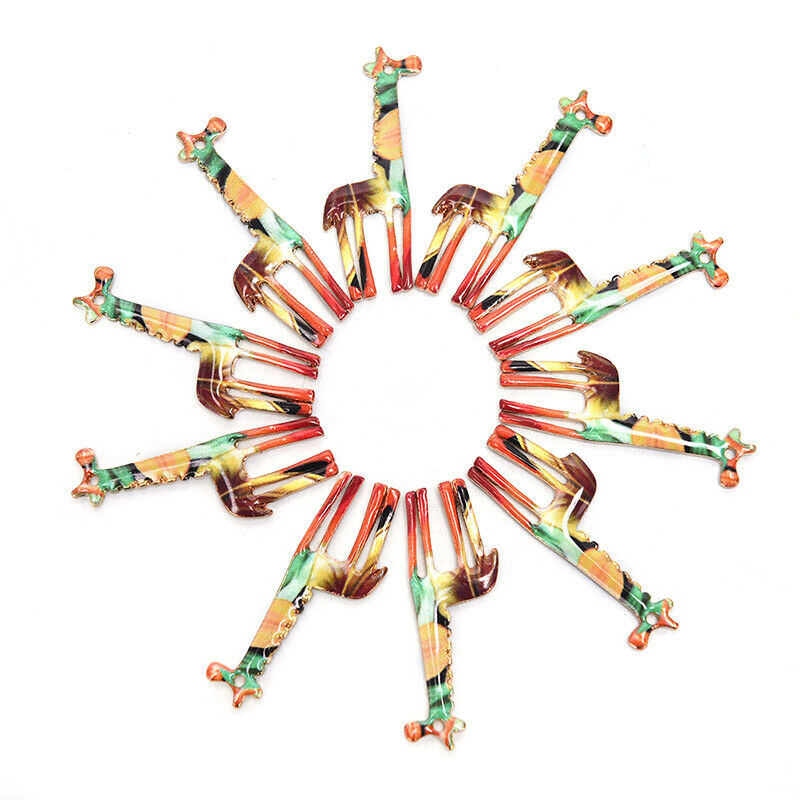 10Pcs Enamel Alloy Printing Animal Giraffe Charms Pendant Jewelry Craft Mak SJ