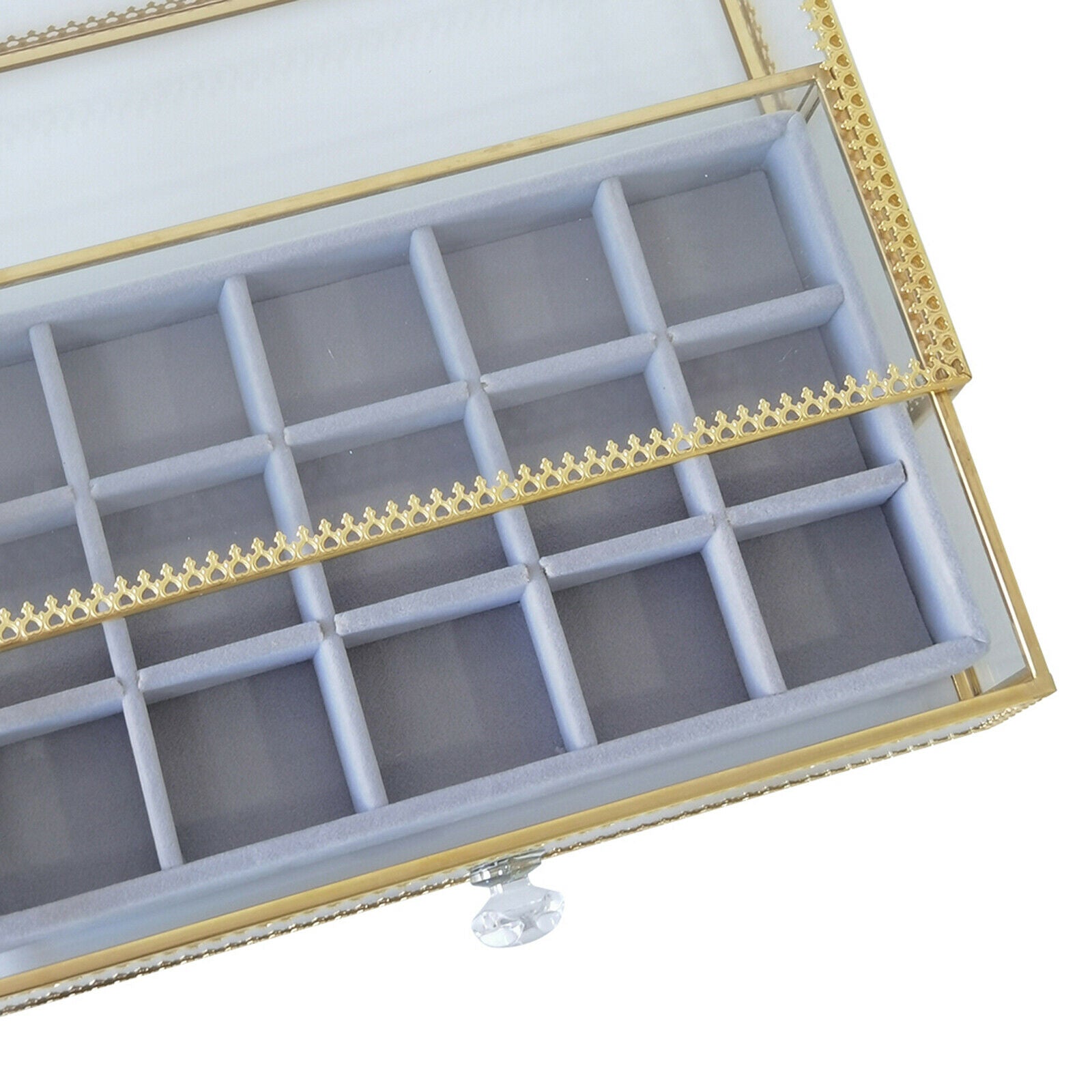 Glass Jewelry Box Organizer w/ Lids Necklace Display Storage Rings Holder