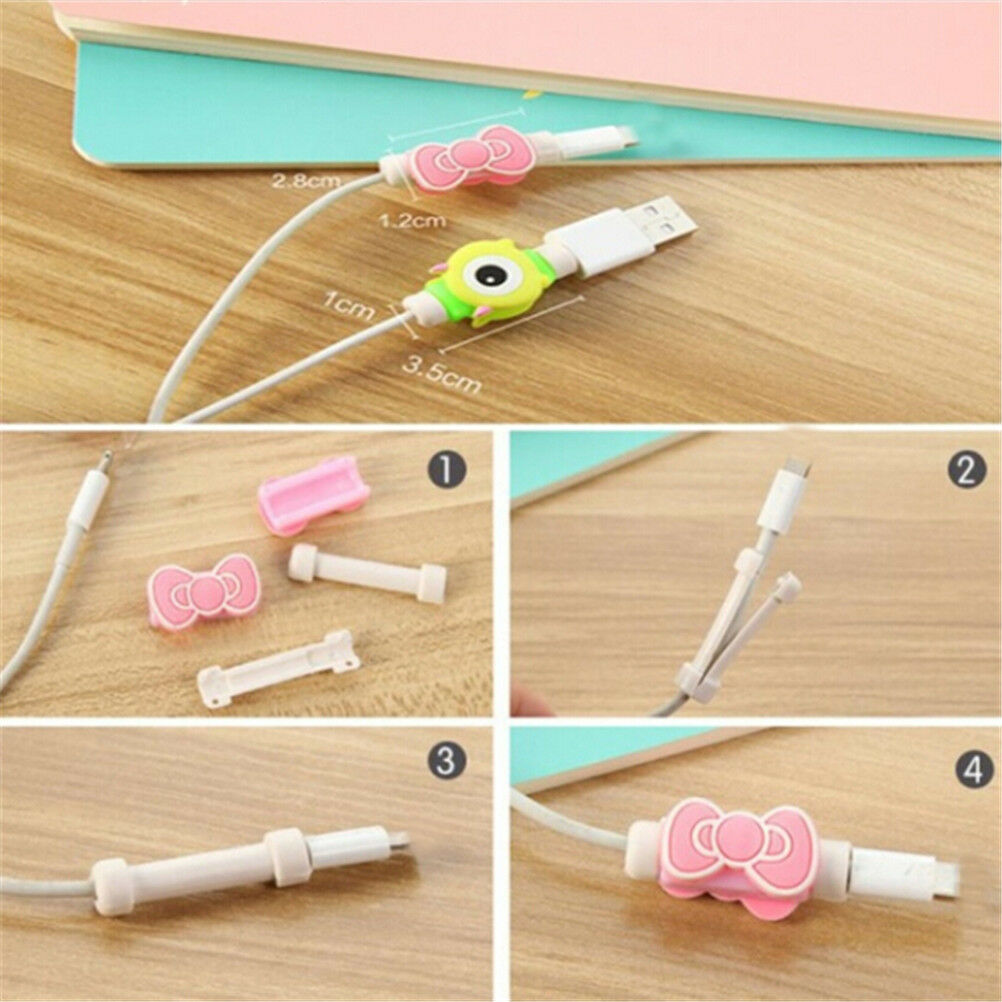 2sets 4pcs Fashion Cartoon Phone USB Data Charging Cable Wrap Cover Protec.l8