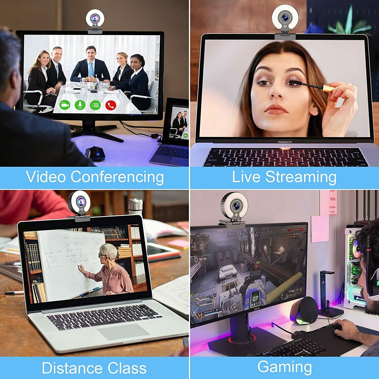 Streaming Webcam with Light Ring and Microphone FHD 1080P for Desktop Computer