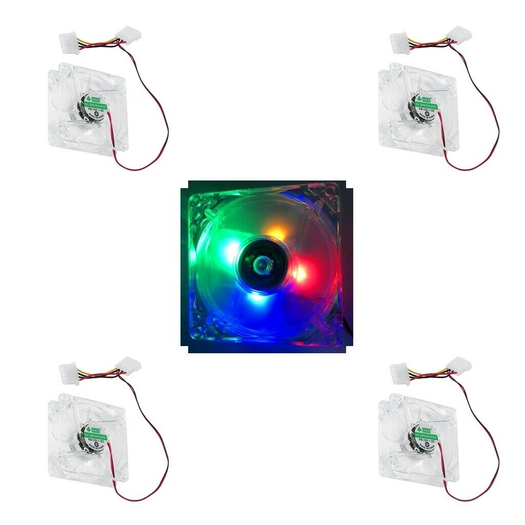 4 Pieces 12V DC Brushless Fan LED 80mm Silent PC Computer Case Cooler Fan