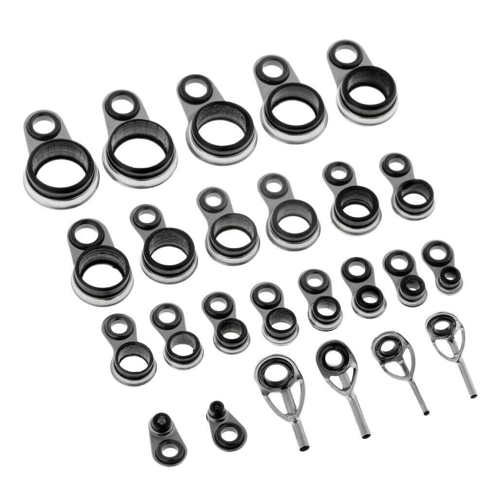 25pcs Fishing Rod Guides Replacement Ring Stainless Steel Frame Ceramic Ring