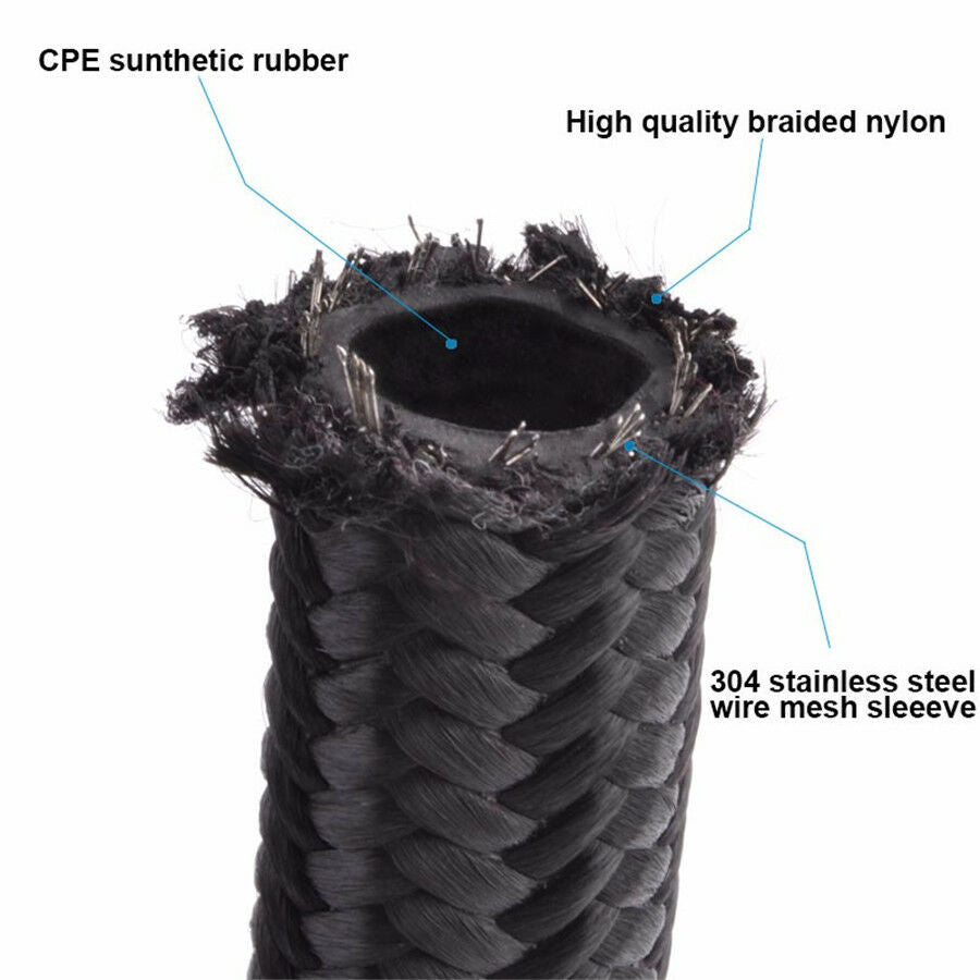 3.3Ft AN20 Car Engine Fuel Oil Line Gas Radiator Nylon Steel Braided Hose Pipe