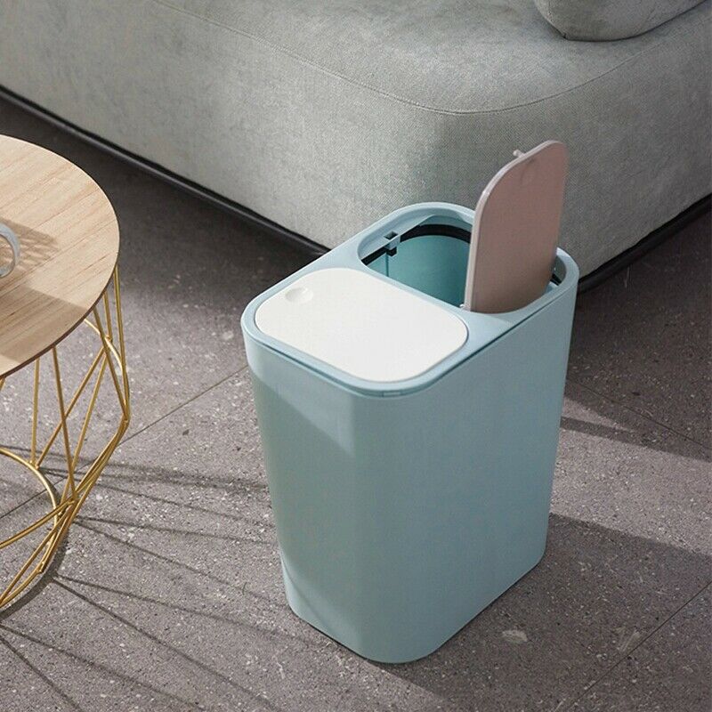 Trash Can Rectangle Plastic Push-Button Dual Compartment 12 Liter Recycling WaX6