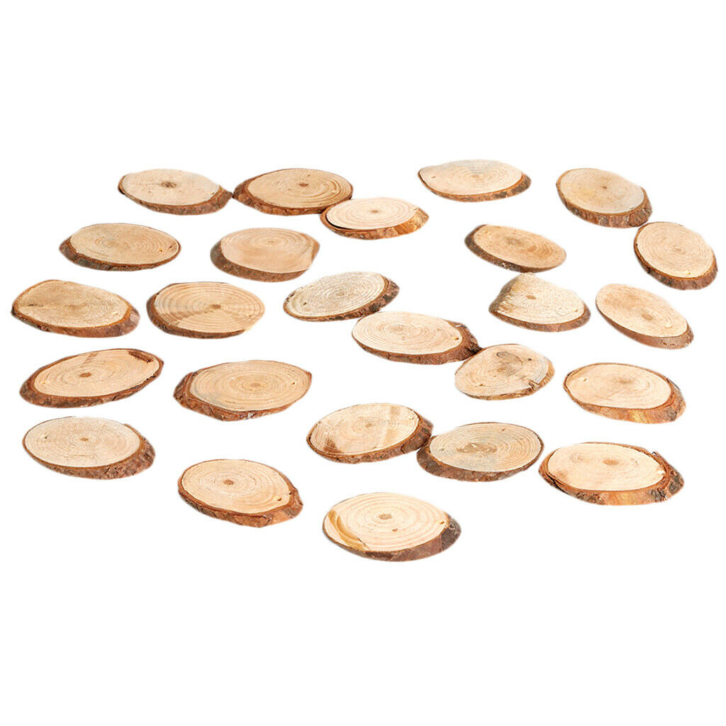 Unfinished Wood Slices - 25 Count Ellipse Natural Rustic Wood Circles, Wooden
