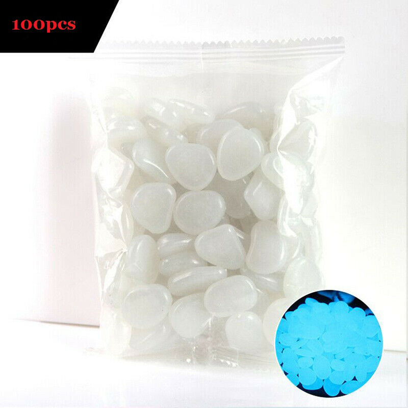 100x Artificial Glow in The Dark Pebbles Stones Garden Aquarium Fish Tank Decor