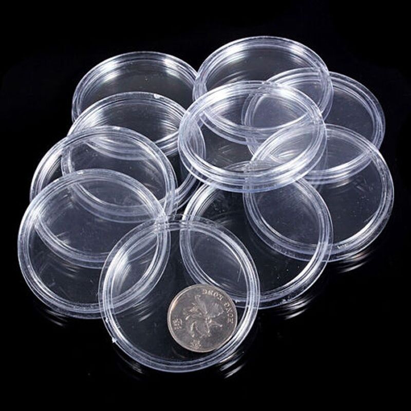 100PCS Clear Round Plastic Coin Capsule Container Storage Box Holder Case 30mm