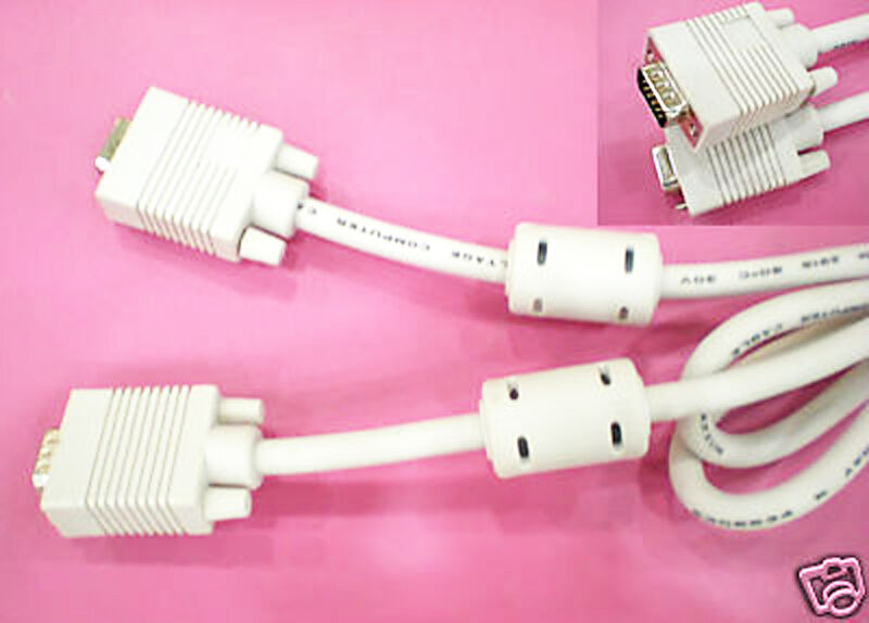 1pc VGA SVGA DB15 M/M Male to Male Cable with Magnetic Ring White
