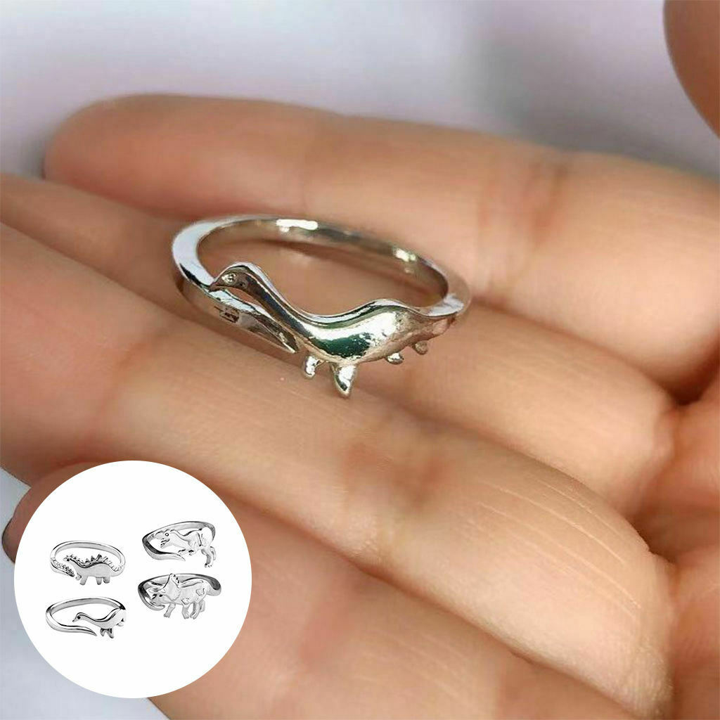 4 Pcs Punk Alloy Rings Dinosaur Theme Jewelry for Women Men Friends Holiday