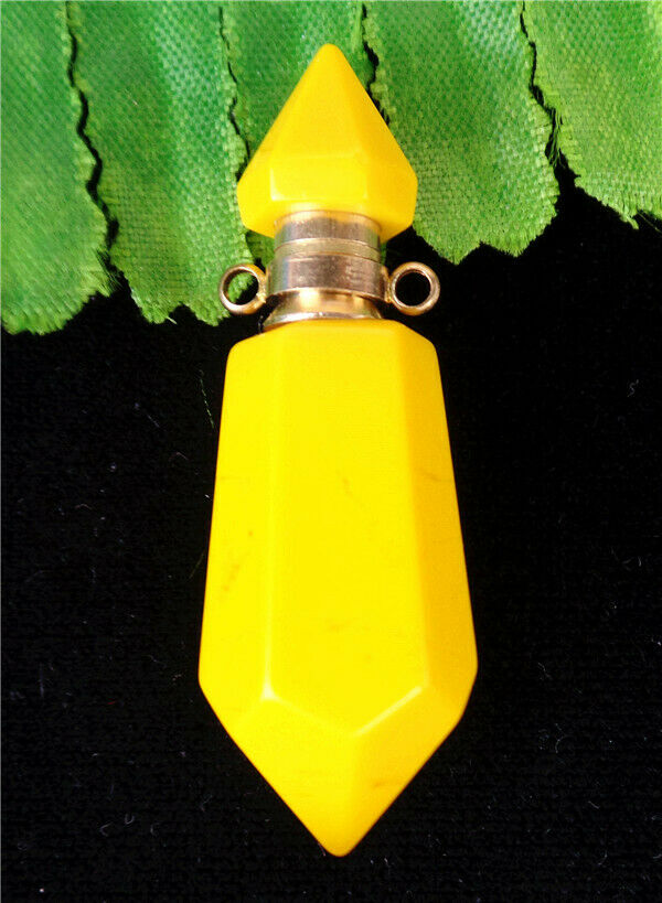 45x13mm Yellow Moonlight Handmade Glass Hexagonal Perfume Bottle Pendant HL78279