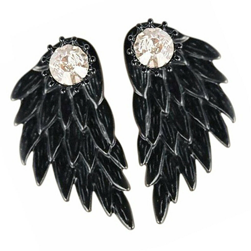 Punk Women's Cool Jewelry Angel Wings Rhinestone Drop Stud Earrings Black