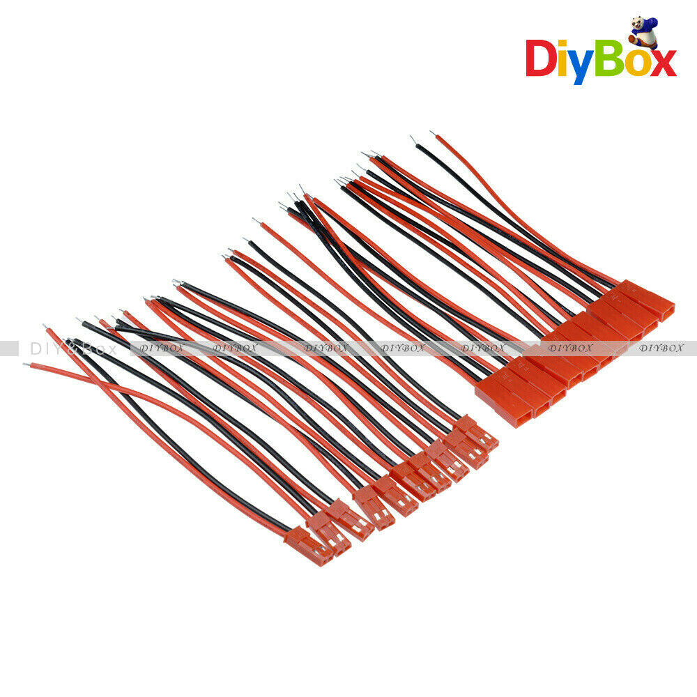 10Pairs JST Connector 2-Pin Plug Cable Line Male+Female for RC BEC Lipo Battery