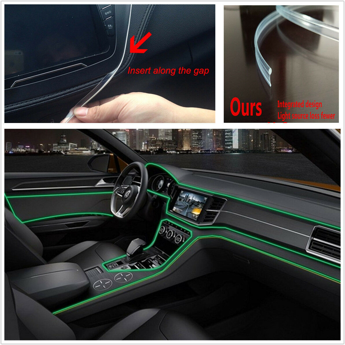 12V 4m Green Car LED Strip Interior Ambient Light Decorative Optical Fiber Light